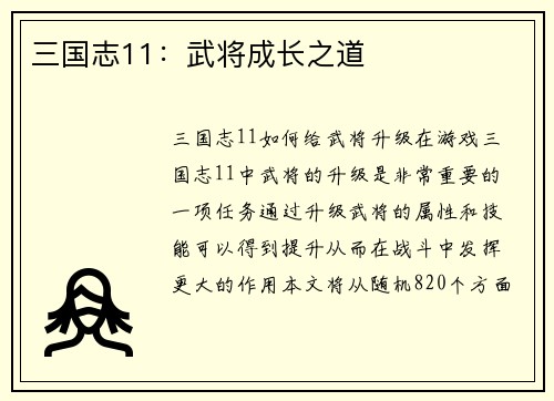 三国志11：武将成长之道